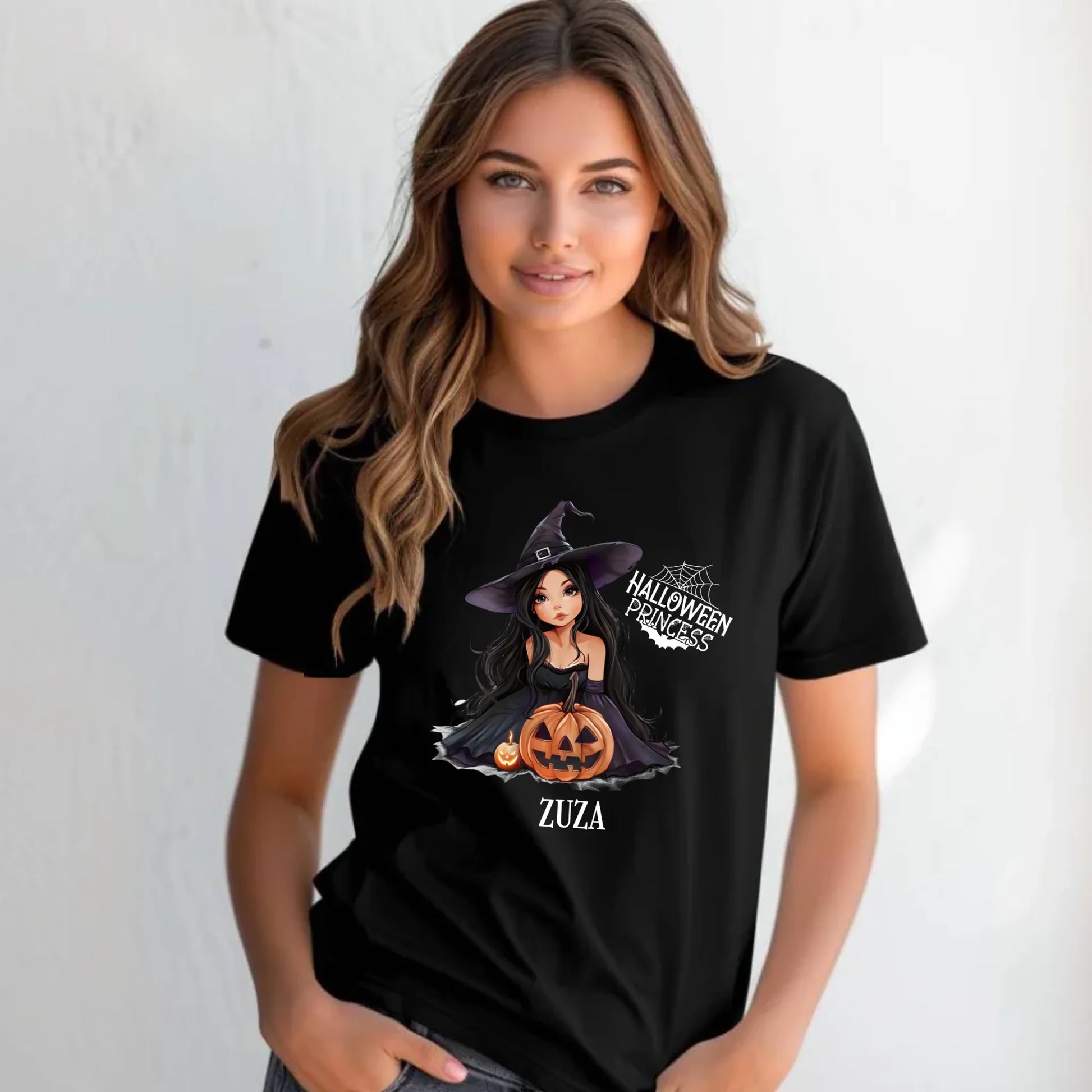 Koszulka damska halloweenowa - Czarownica z dynią - personalizowana HL10 - StoryCups.pl