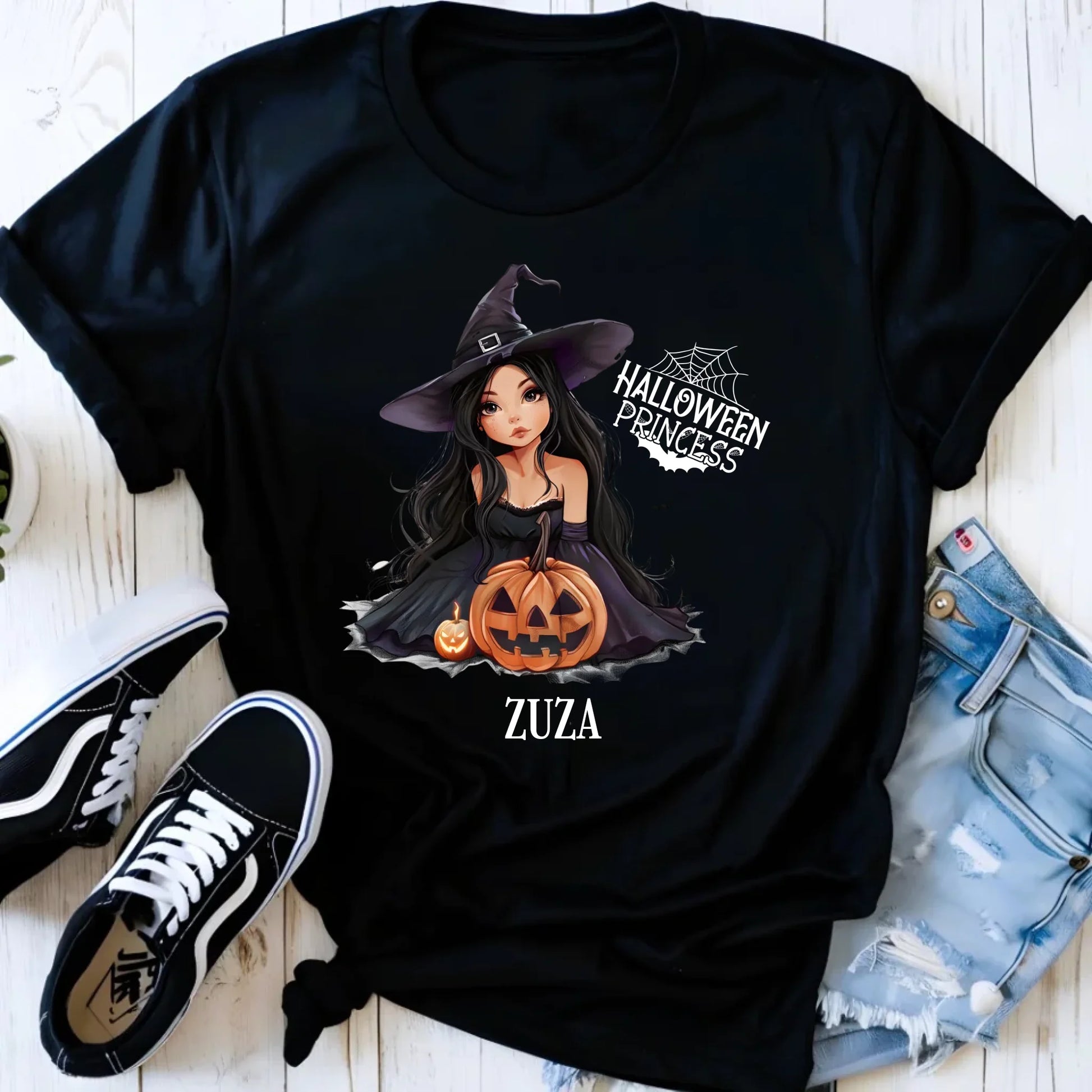 Koszulka damska halloweenowa - Czarownica z dynią - personalizowana HL10 - StoryCups.pl