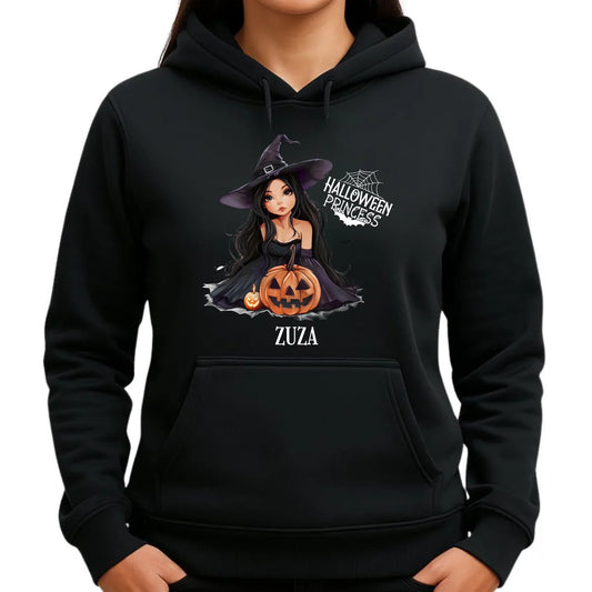 Bluza damska z kapturem halloweenowa - Czarownica z dynią - personalizowana HL10 - StoryCups.pl