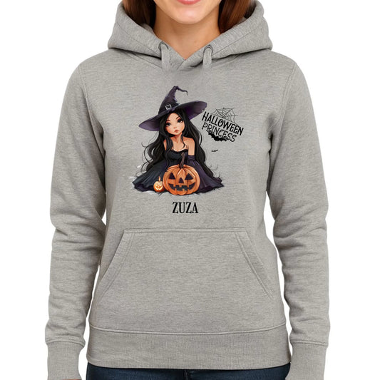 Bluza damska z kapturem halloweenowa - Czarownica z dynią - personalizowana HL10 - StoryCups.pl