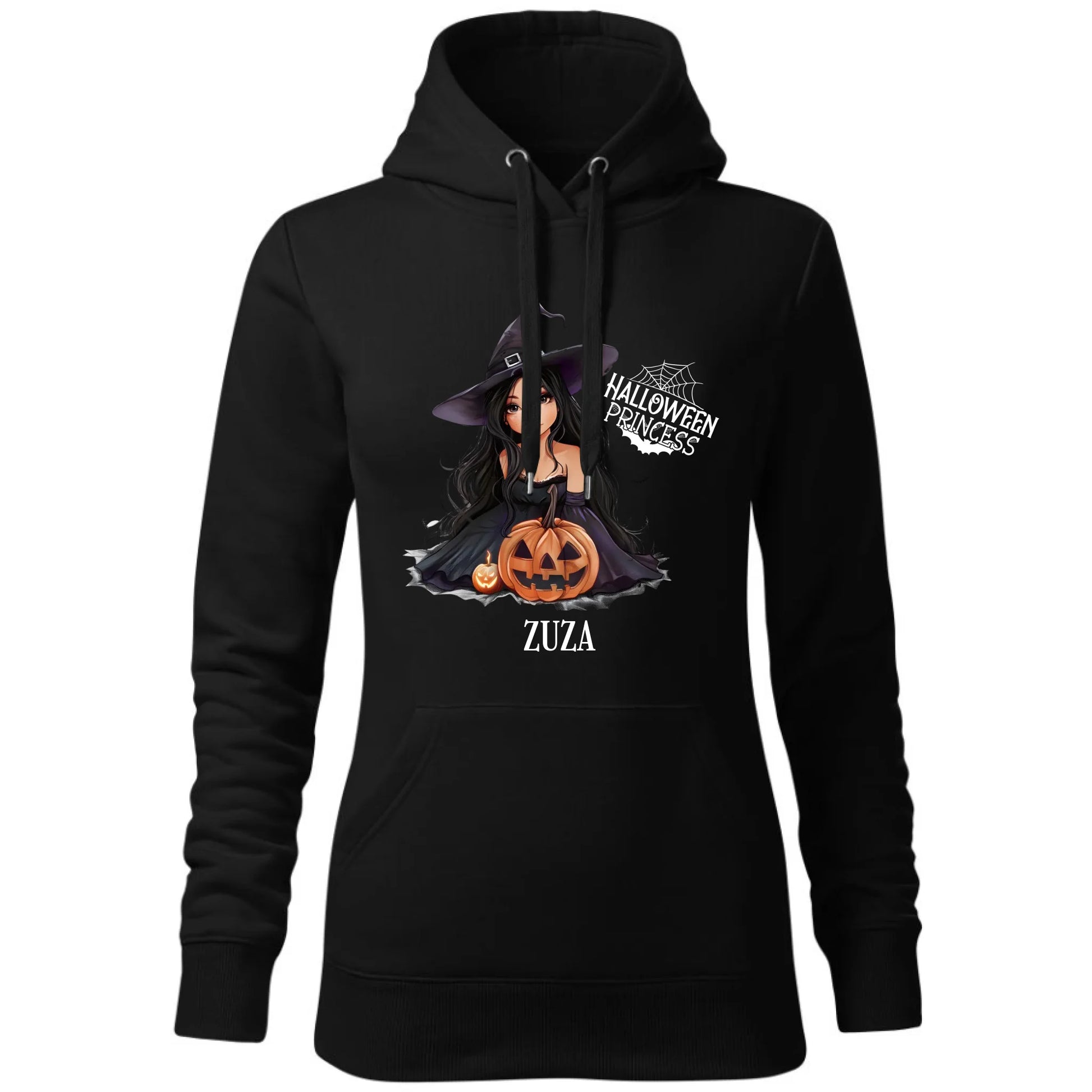 Bluza damska z kapturem halloweenowa - Czarownica z dynią - personalizowana HL10 - StoryCups.pl