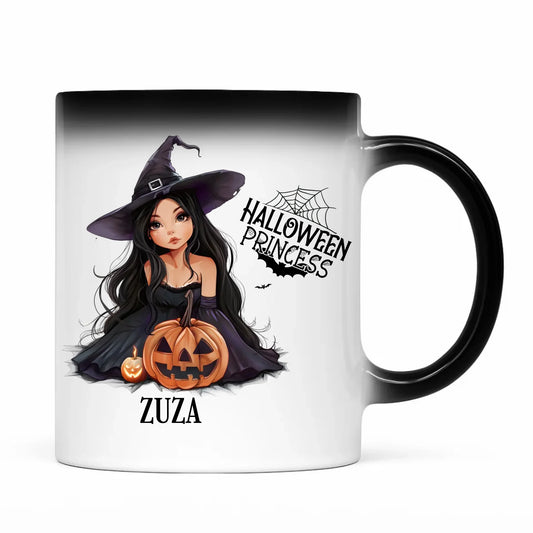 Kubek magiczny halloweenowy - Czarownica z dynią - personalizowany HL10 - StoryCups.pl