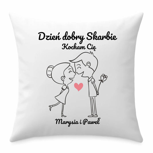 Poduszka dla par - prezent dla dziewczyny i chłopaka - Dzień dobry Skarbie - personalizowana W15 - StoryCups.pl