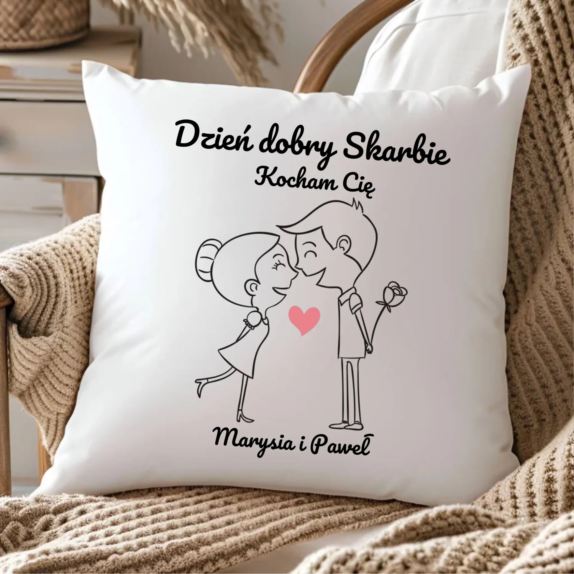 Poduszka dla par - prezent dla dziewczyny i chłopaka - Dzień dobry Skarbie - personalizowana W15 - StoryCups.pl