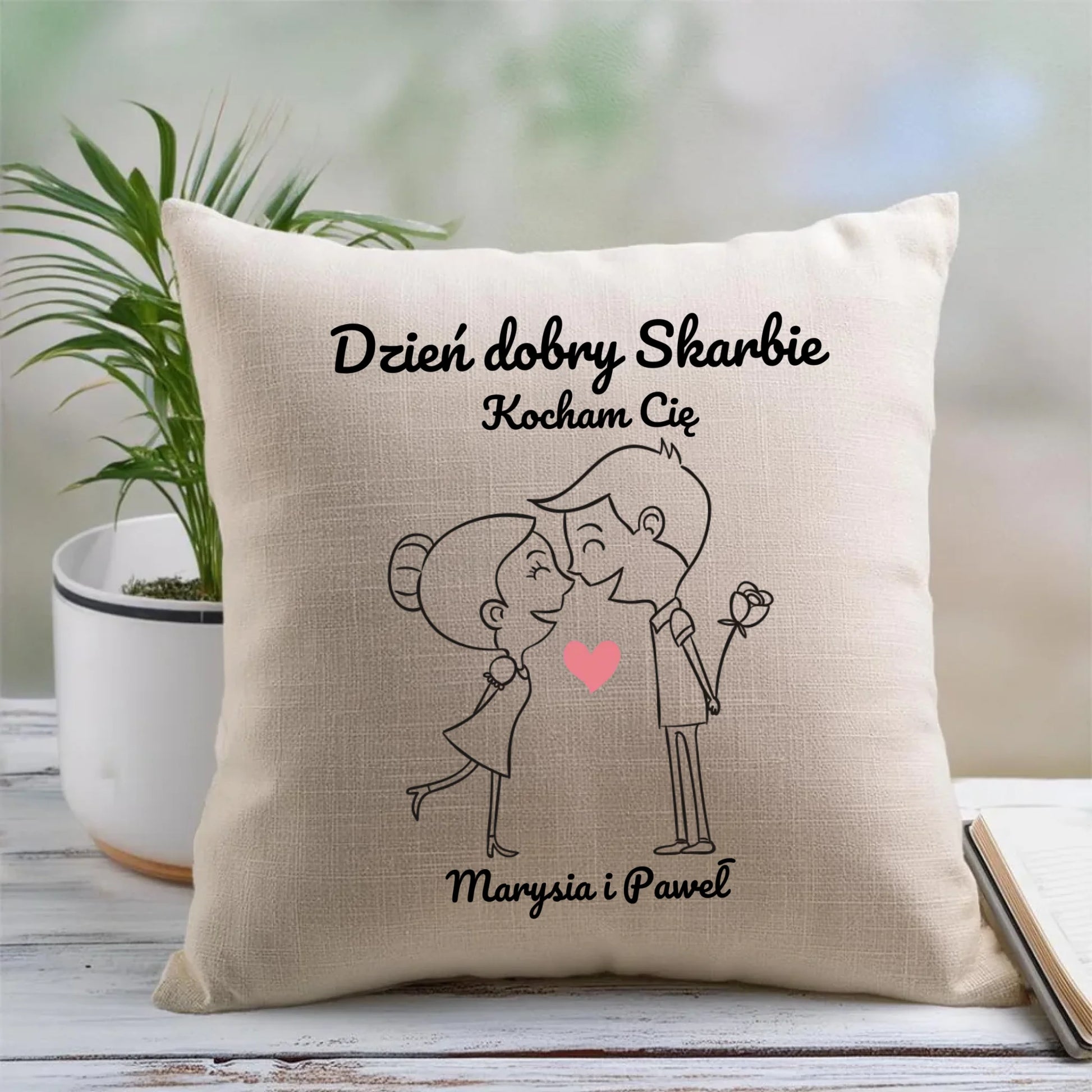 Poduszka dla par - prezent dla dziewczyny i chłopaka - Dzień dobry Skarbie - personalizowana W15 - StoryCups.pl