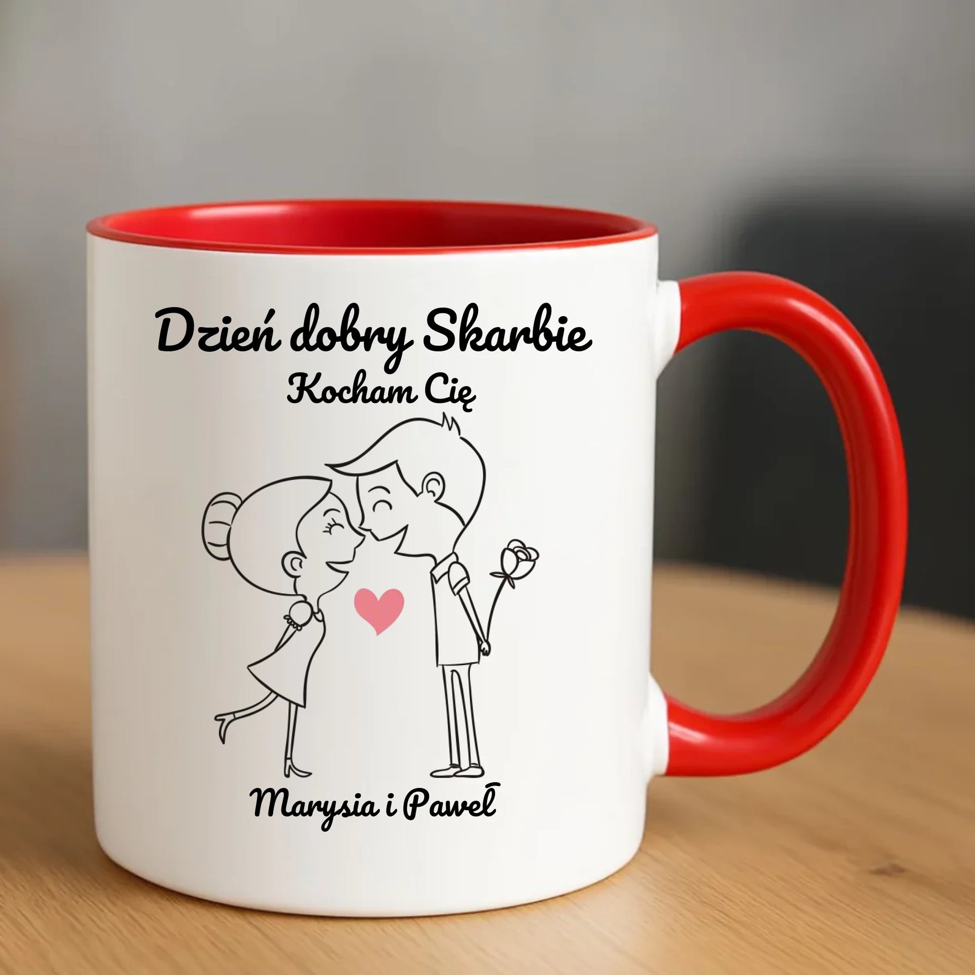 Kubek dla par - prezent dla dziewczyny i chłopaka - Dzień dobry Skarbie - personalizowany W15 - StoryCups.pl