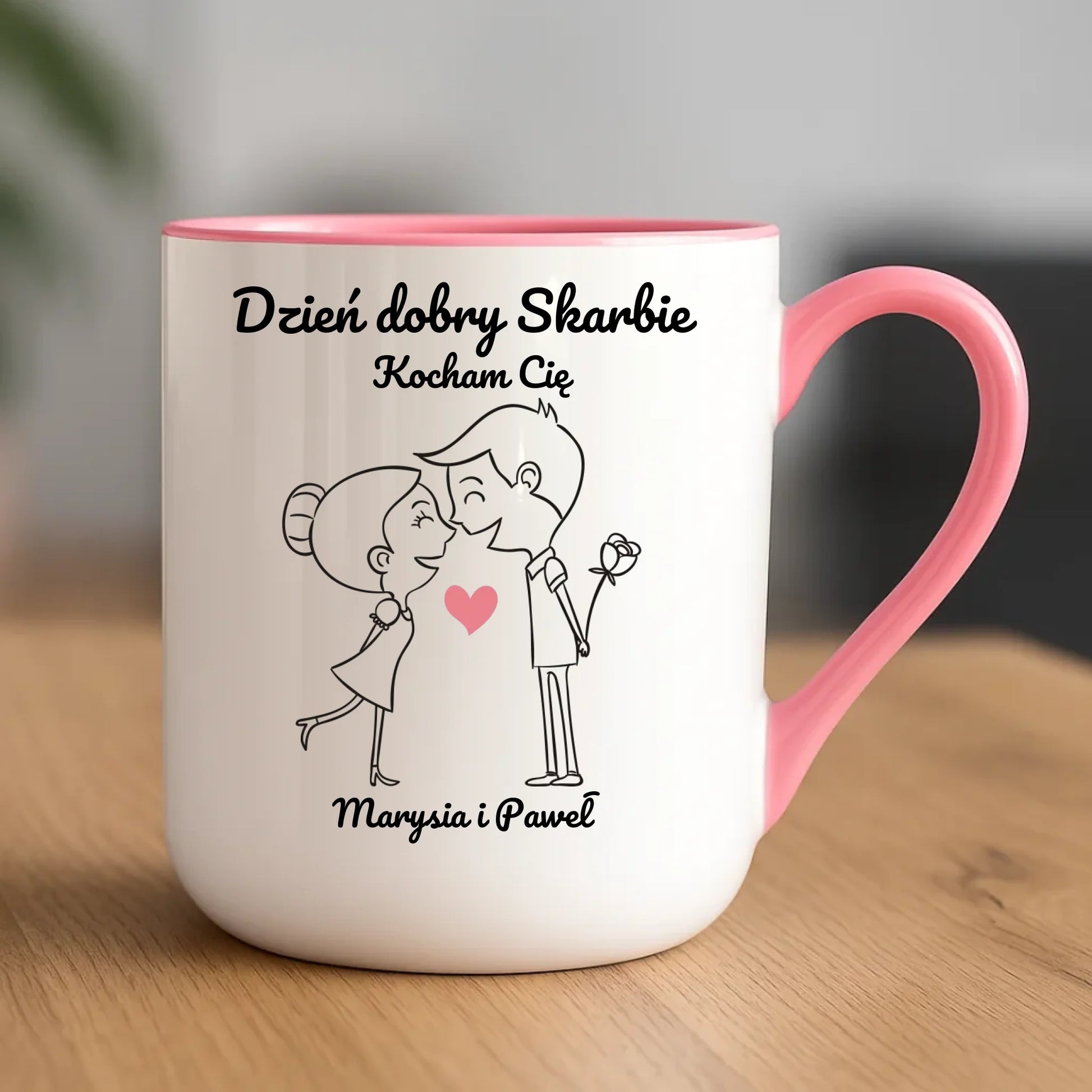 Kubek elegant dla par - prezent dla dziewczyny i chłopaka - Dzień dobry Skarbie - personalizowany W15 - StoryCups.pl