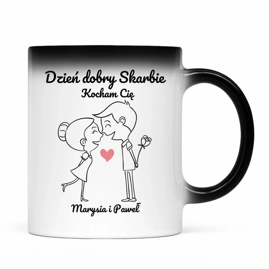 Kubek magiczny dla par - prezent dla dziewczyny i chłopaka - Dzień dobry Skarbie - personalizowany W15 - StoryCups.pl