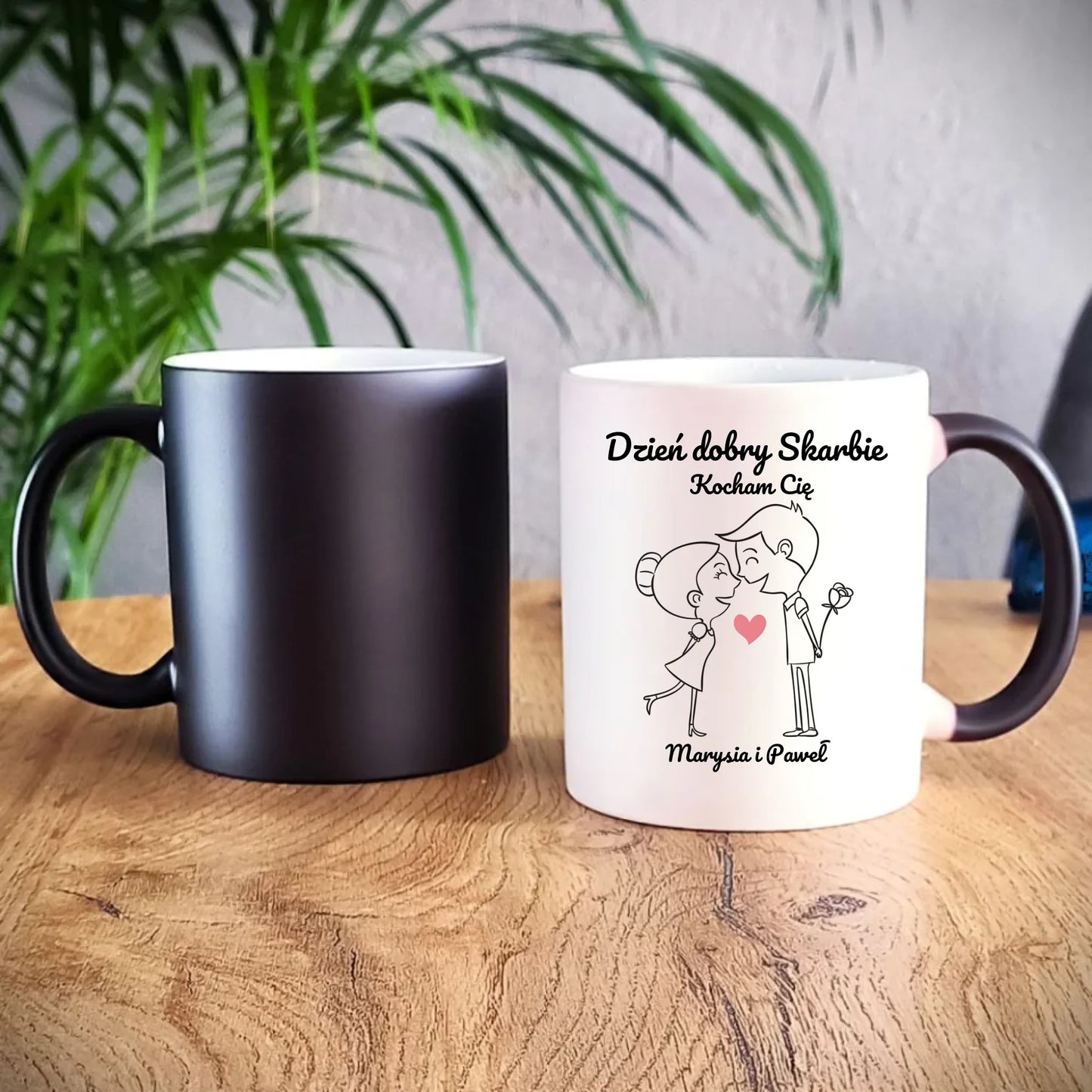 Kubek magiczny dla par - prezent dla dziewczyny i chłopaka - Dzień dobry Skarbie - personalizowany W15 - StoryCups.pl