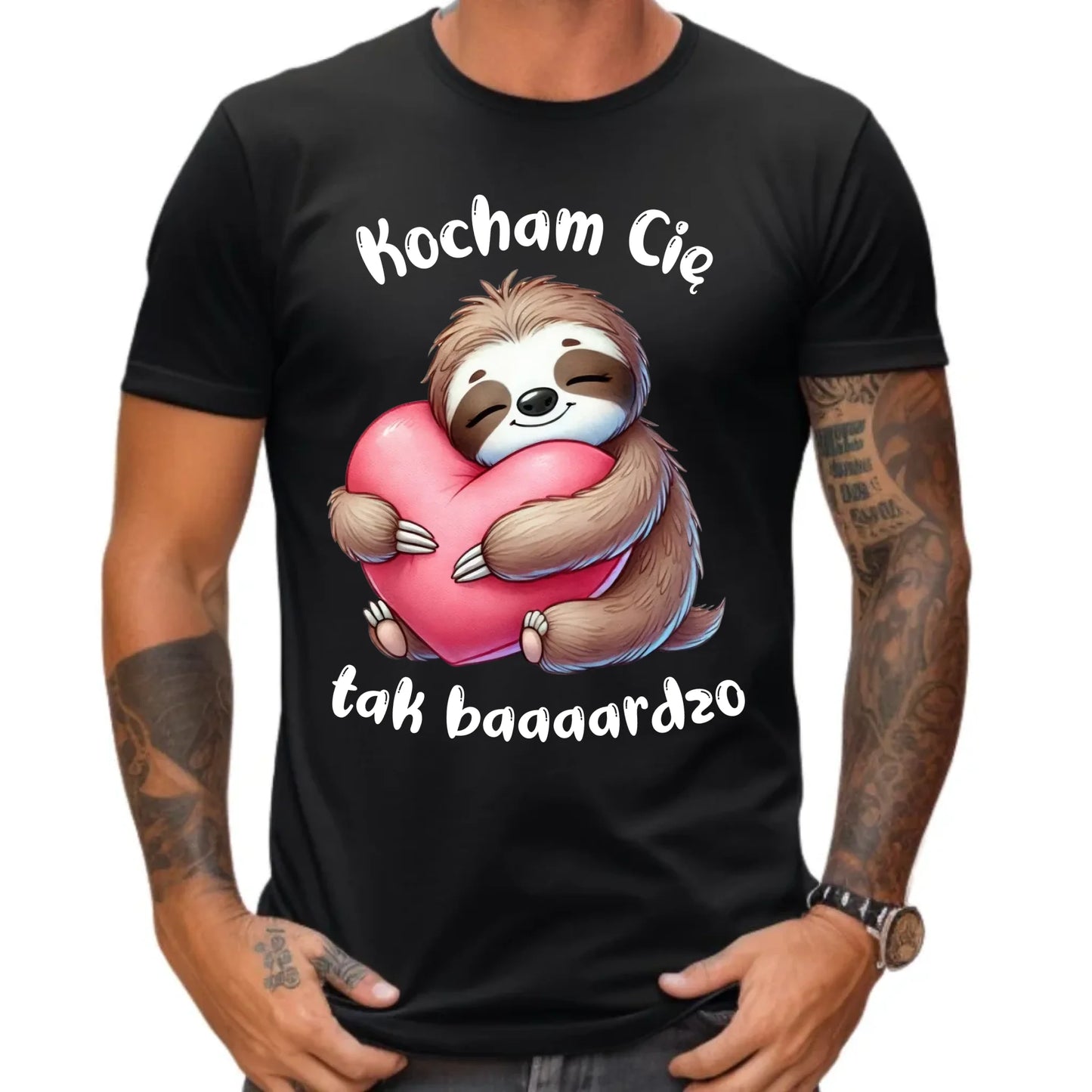 Koszulka męska - Leniwiec Kocham Cię tak baaaardzo W16 - StoryCups.pl