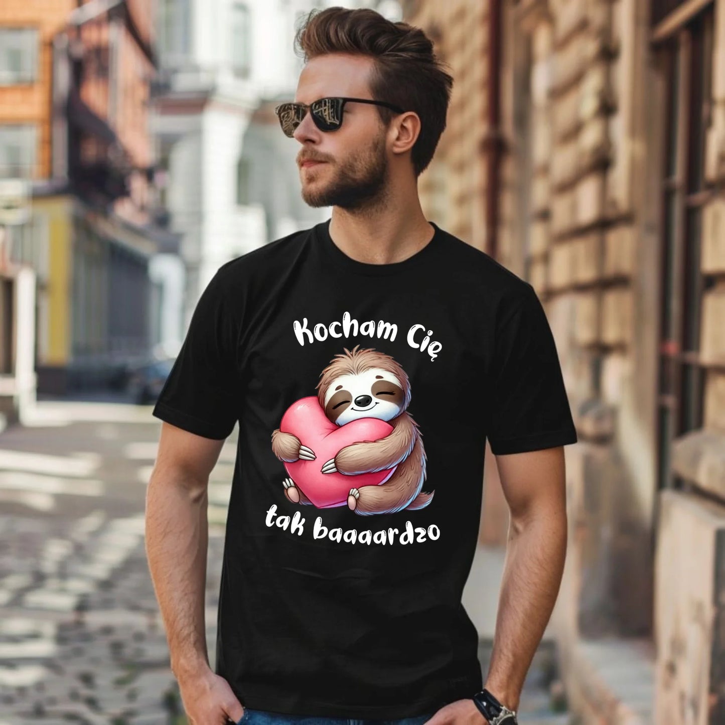 Koszulka męska - Leniwiec Kocham Cię tak baaaardzo W16 - StoryCups.pl