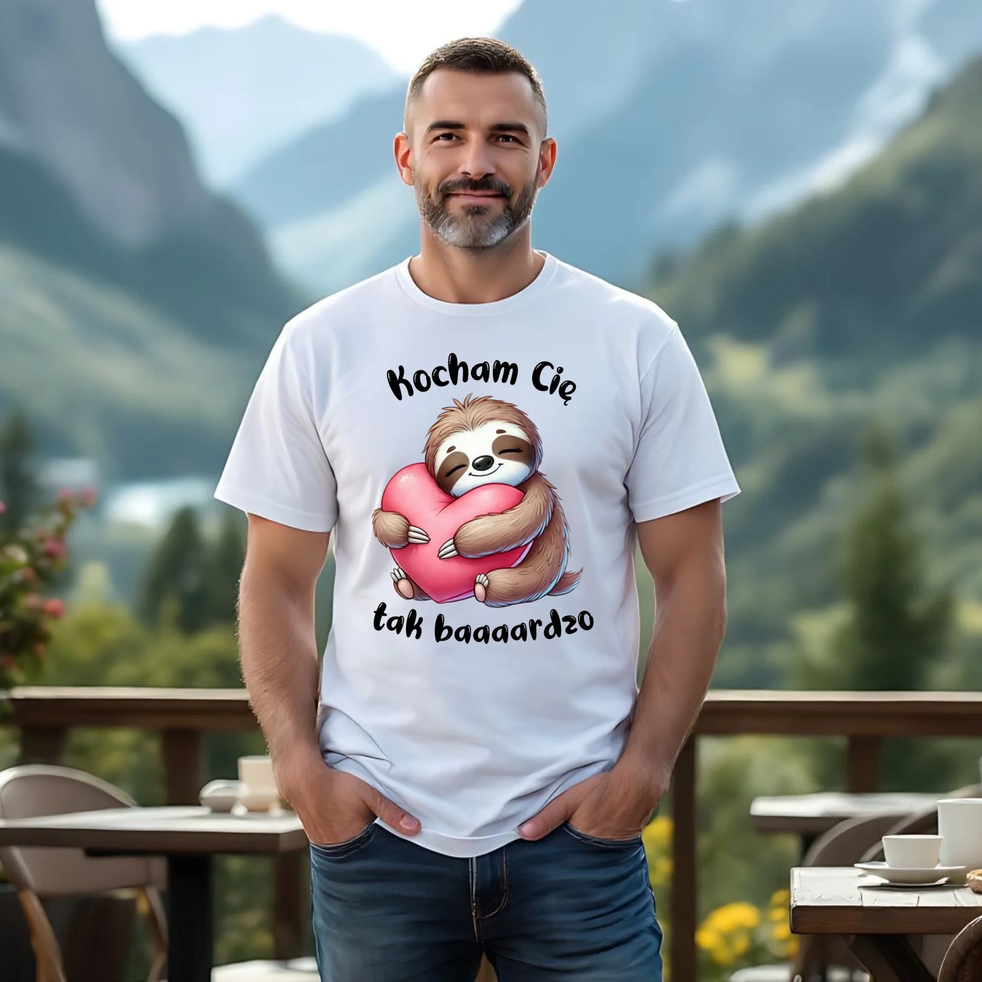 Koszulka męska - Leniwiec Kocham Cię tak baaaardzo W16 - StoryCups.pl