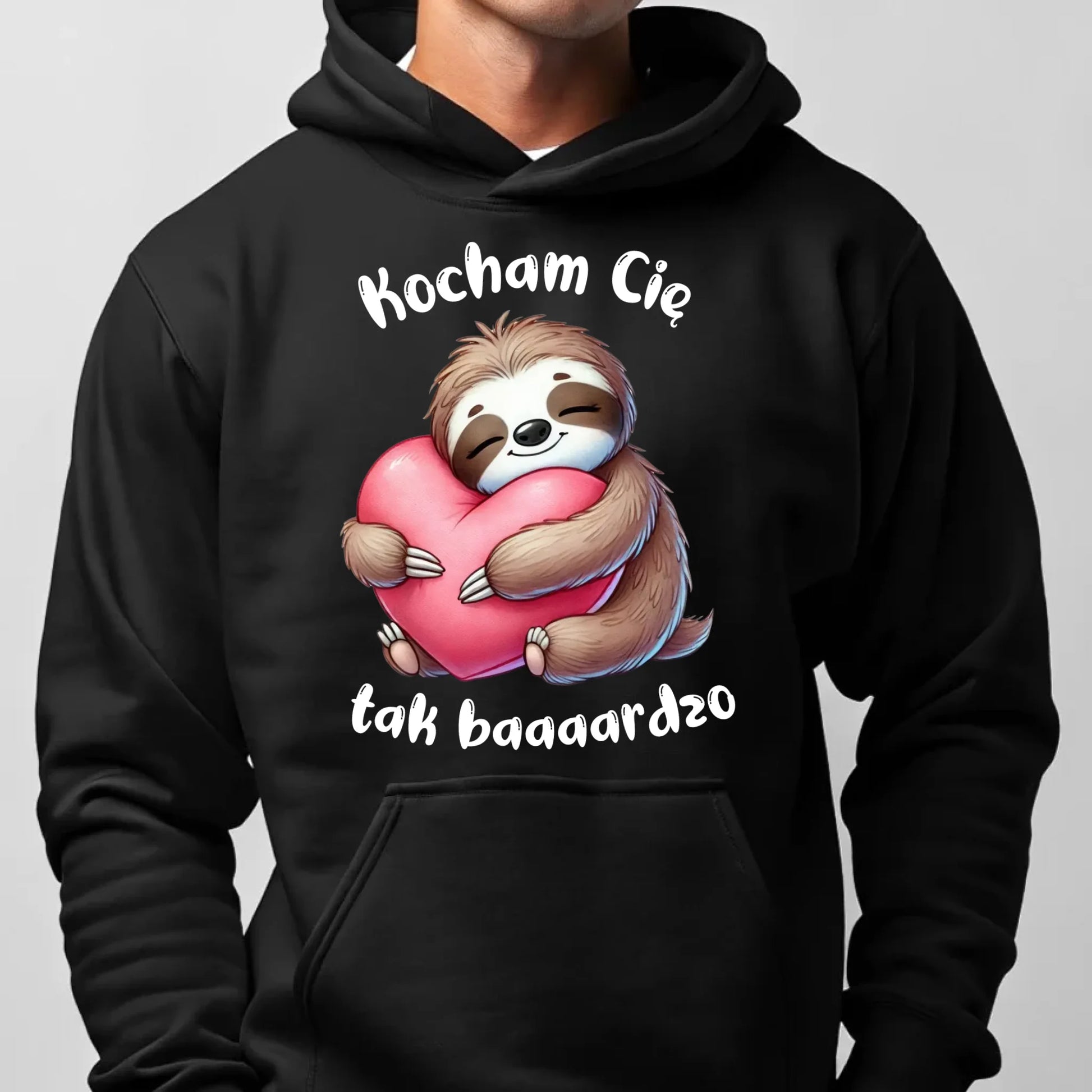 Bluza męska z kapturem - Leniwiec Kocham Cię tak baaaardzo W16 - StoryCups.pl