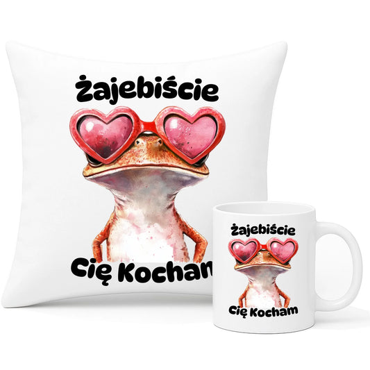 Zestaw poduszka i kubek z żabą - Żajebiście Cię Kocham W17 - StoryCups.pl