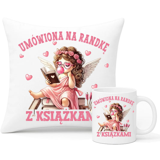 Zestaw poduszka i kubek dla czytelniczki – Umówiona na randkę W19 - StoryCups.pl
