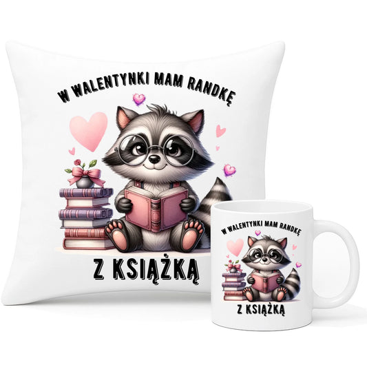 Zestaw poduszka i kubek na Walentynki dla mola książkowego – Mam randkę z książką W20