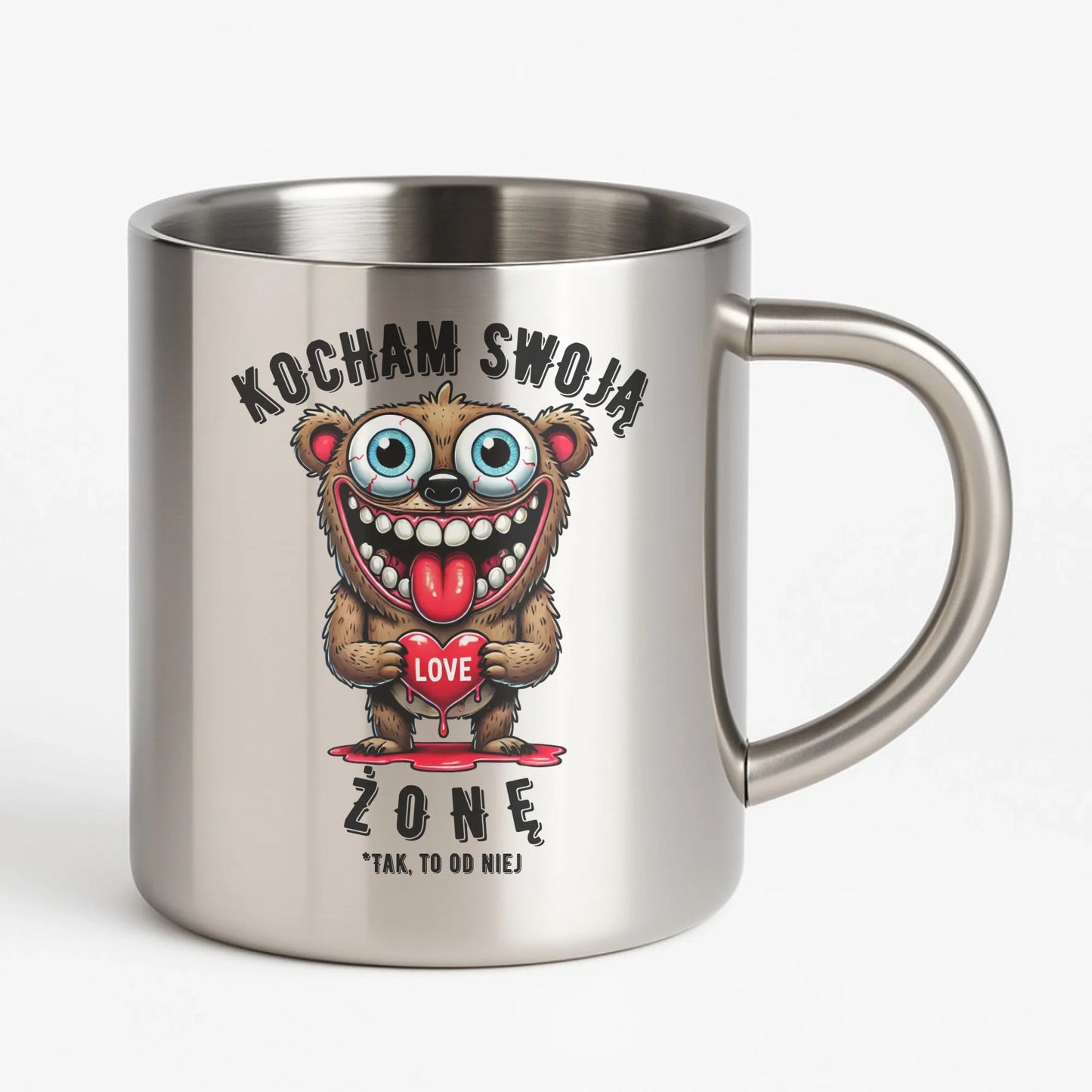 Kubek metalowy - prezent dla męża - Kocham swoją żonę W23 - StoryCups.pl