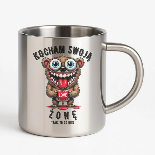 Kubek metalowy - prezent dla męża - Kocham swoją żonę W23 - StoryCups.pl