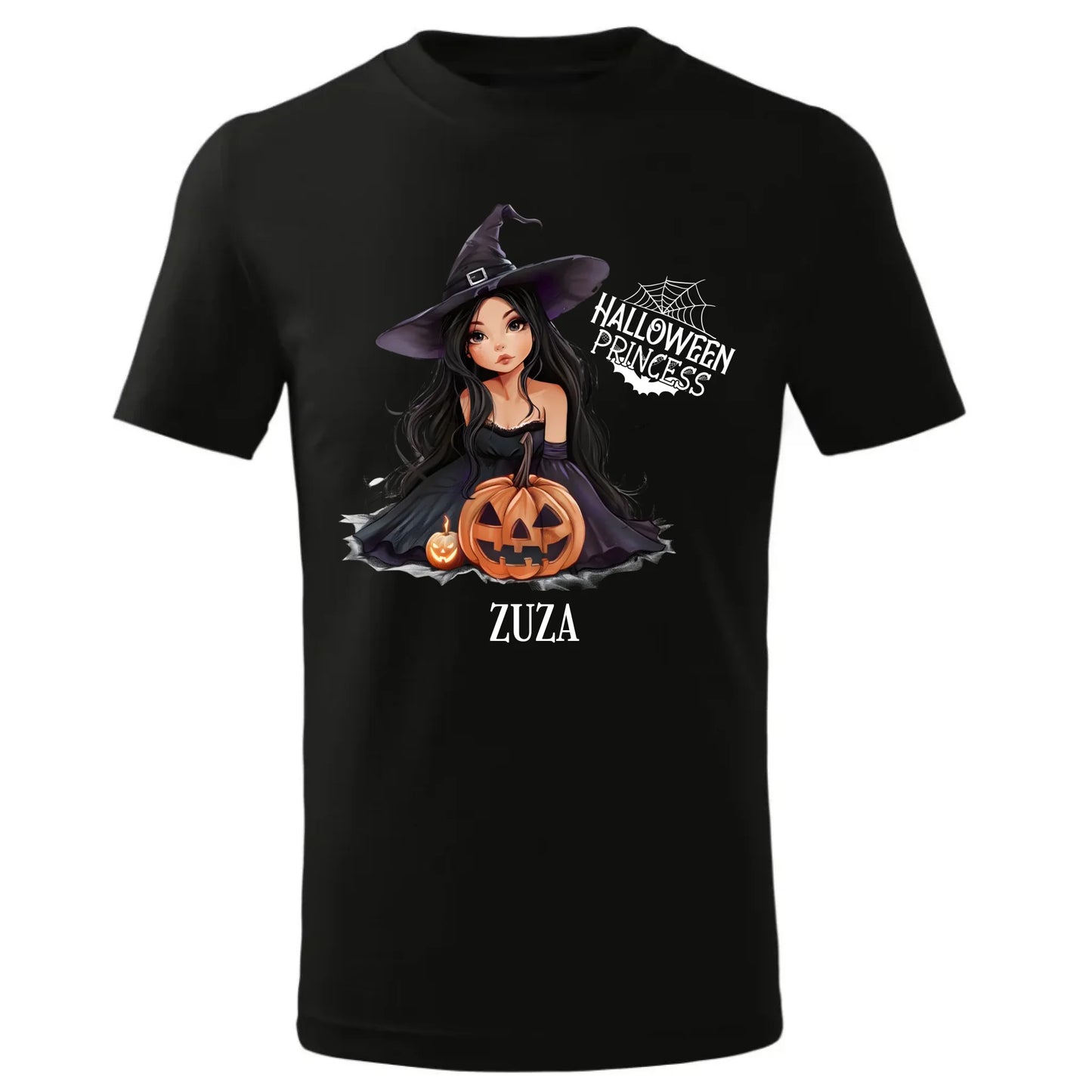 Koszulka dziecięca halloweenowa - Czarownica z dynią - personalizowana HL10 - StoryCups.pl