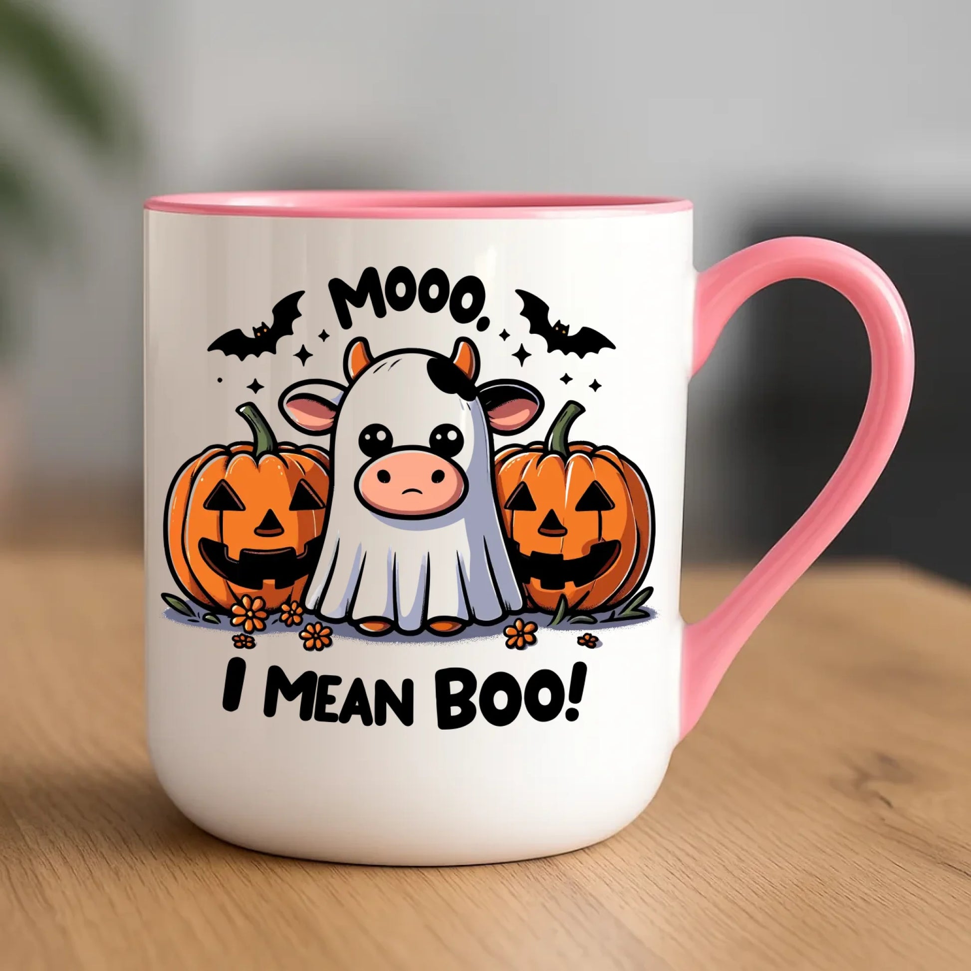 Kubek elegant na Halloween - Mooo I mean Boo! - z dynią i duchem HL14 - StoryCups.pl