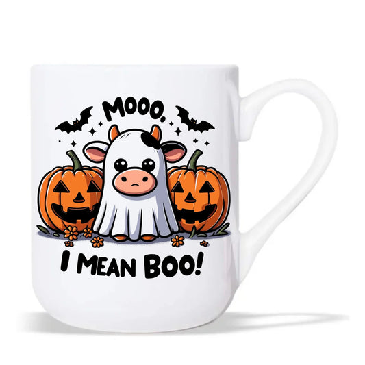 Kubek elegant na Halloween - Mooo I mean Boo! - z dynią i duchem HL14 - StoryCups.pl