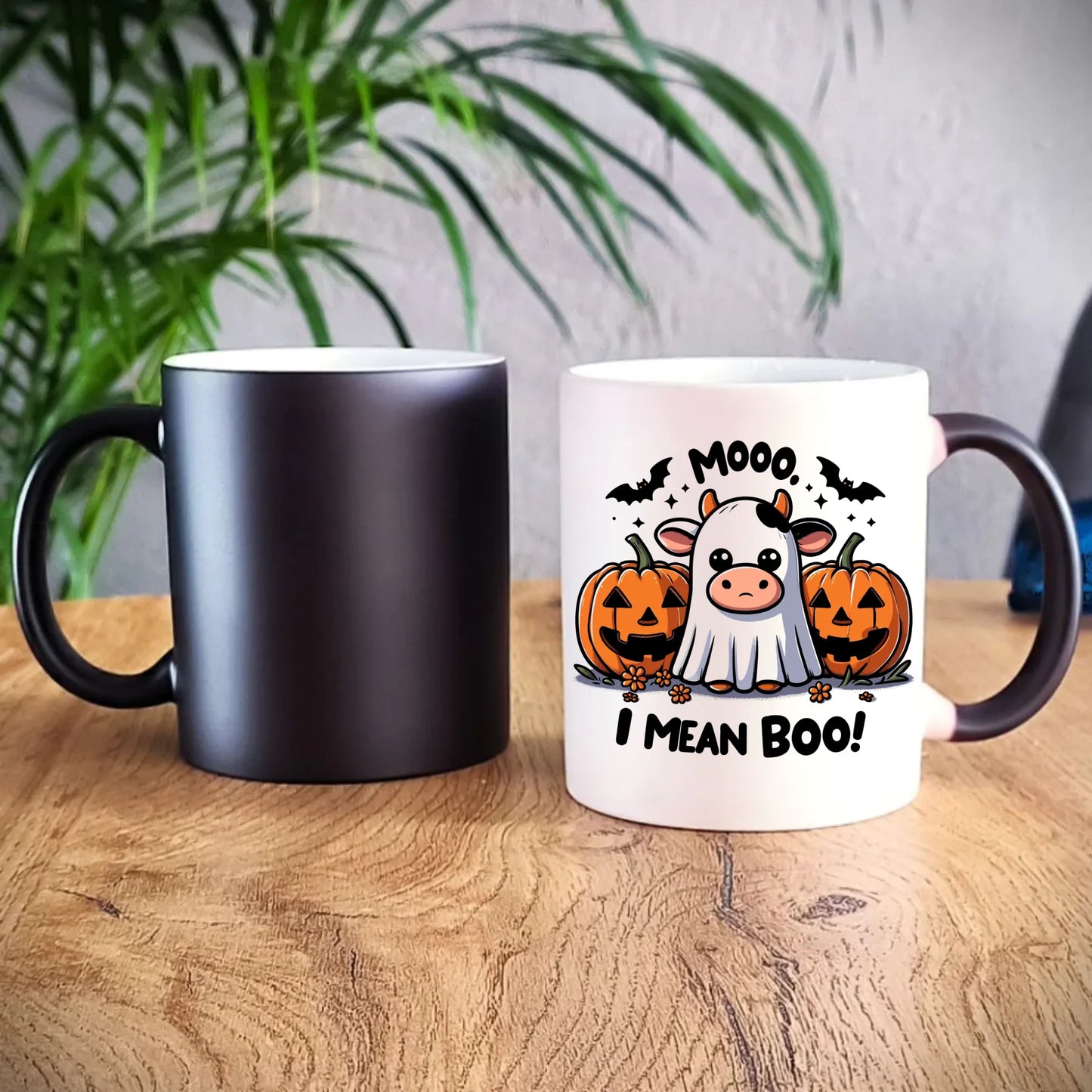 Kubek magiczny na Halloween - Mooo I mean Boo! - z dynią i duchem HL14 - StoryCups.pl