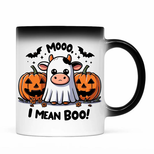 Kubek magiczny na Halloween - Mooo I mean Boo! - z dynią i duchem HL14 - StoryCups.pl