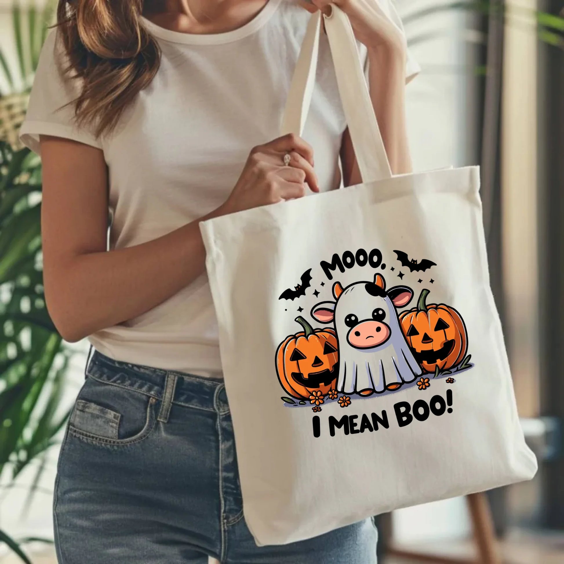 Torba na Halloween - Mooo I mean Boo! - z dynią i duchem HL14 - StoryCups.pl
