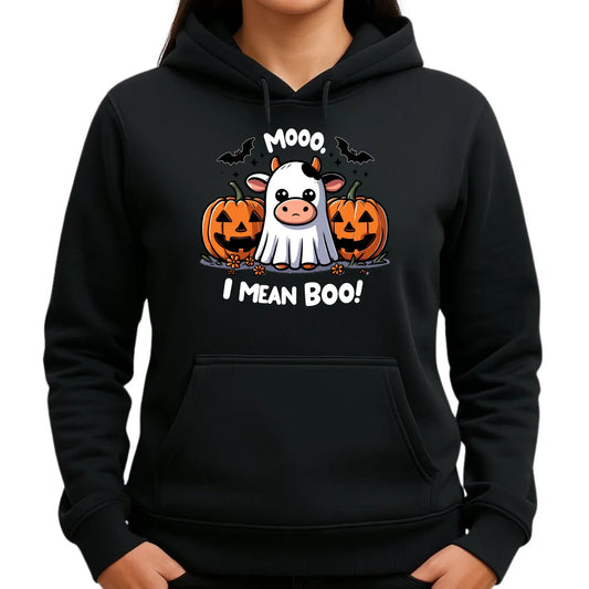Bluza damska z kapturem na Halloween - Mooo I mean Boo! - z dynią i duchem HL14 - StoryCups.pl