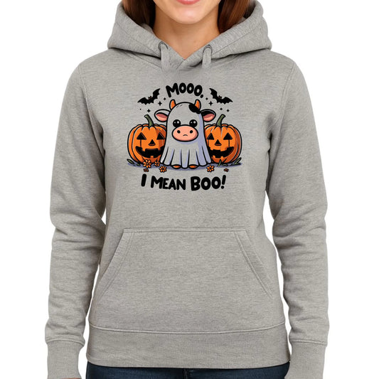Bluza damska z kapturem na Halloween - Mooo I mean Boo! - z dynią i duchem HL14 - StoryCups.pl