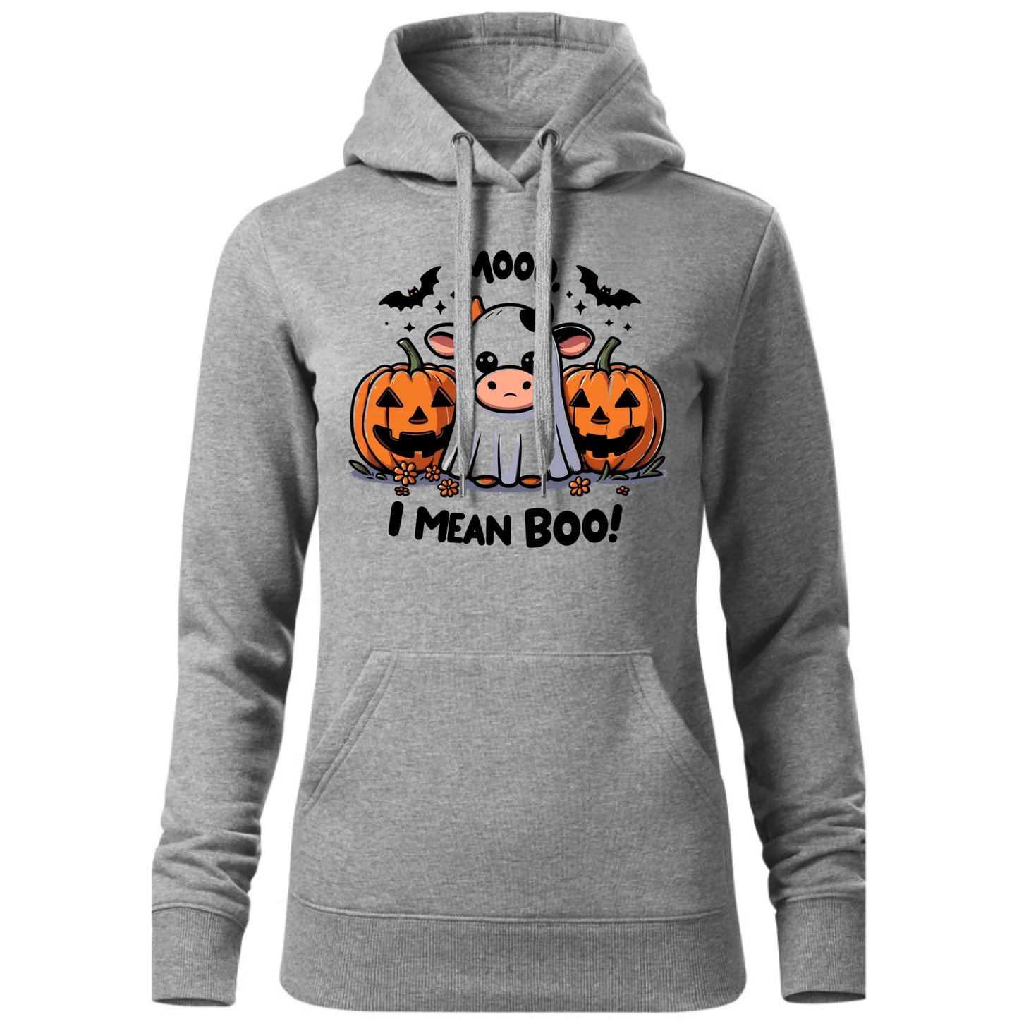 Bluza damska z kapturem na Halloween - Mooo I mean Boo! - z dynią i duchem HL14 - StoryCups.pl