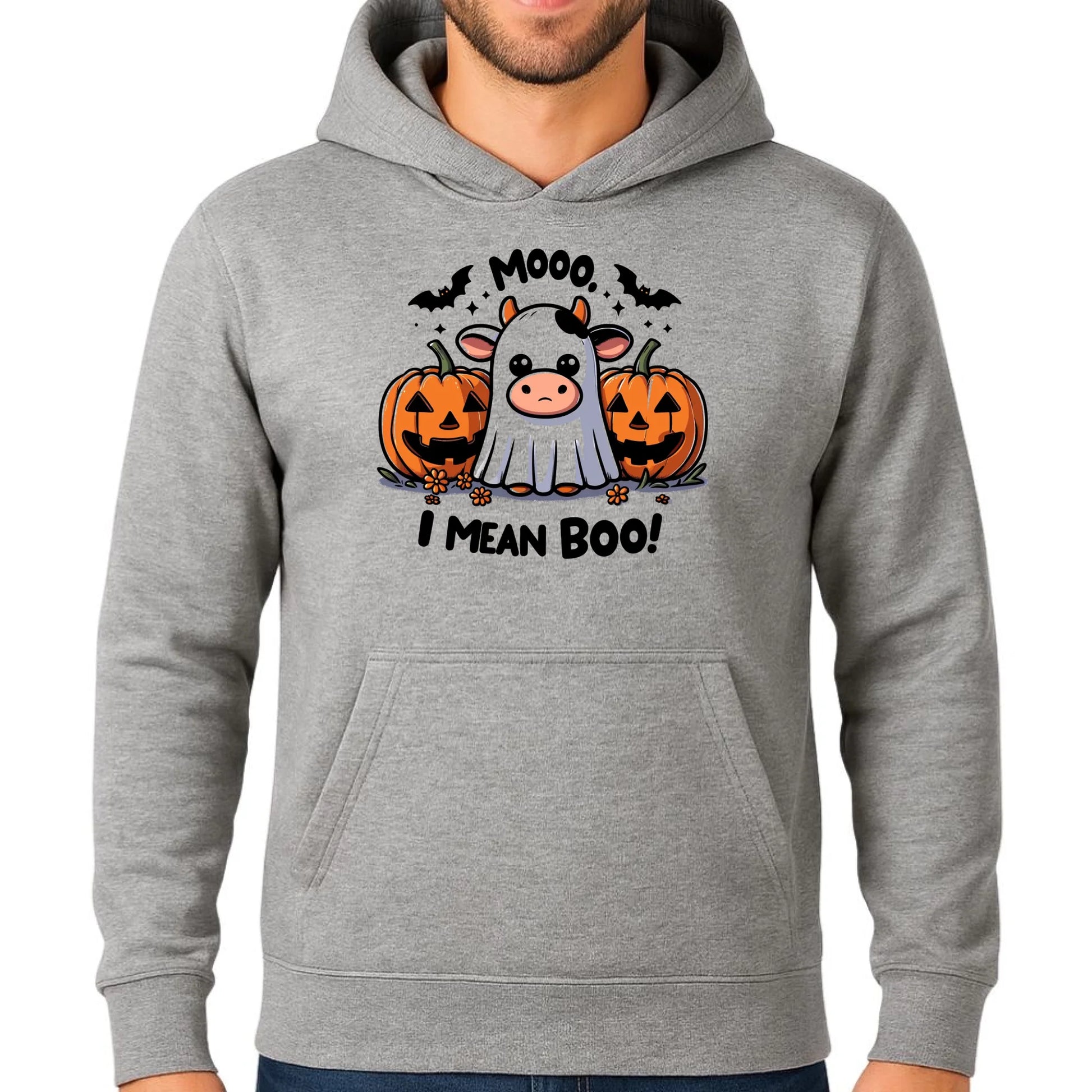 Bluza męska z kapturem na Halloween - Mooo I mean Boo! - z dynią i duchem HL14 - StoryCups.pl