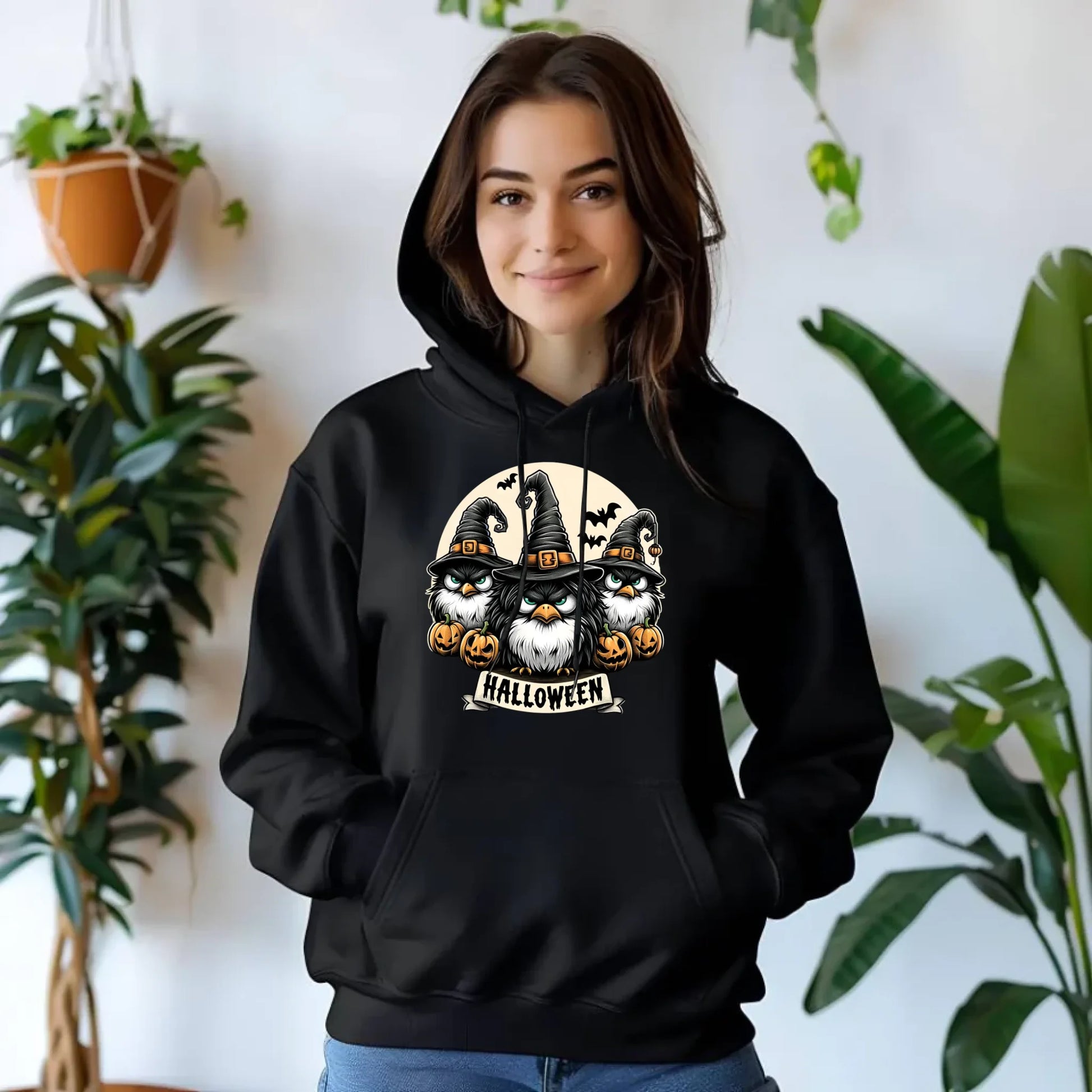 Bluza damska z kapturem na Halloween - Upiorne sowy wiedźmy HL15 - StoryCups.pl