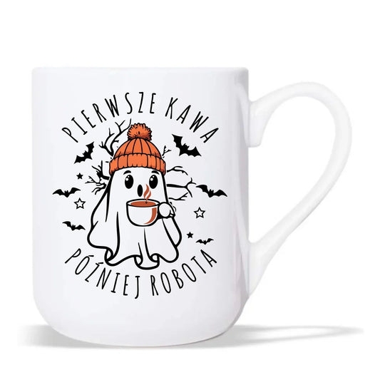 Kubek elegant na Halloween - Duch z kawą - Pierwsze kawa później robota HL01 - StoryCups.pl