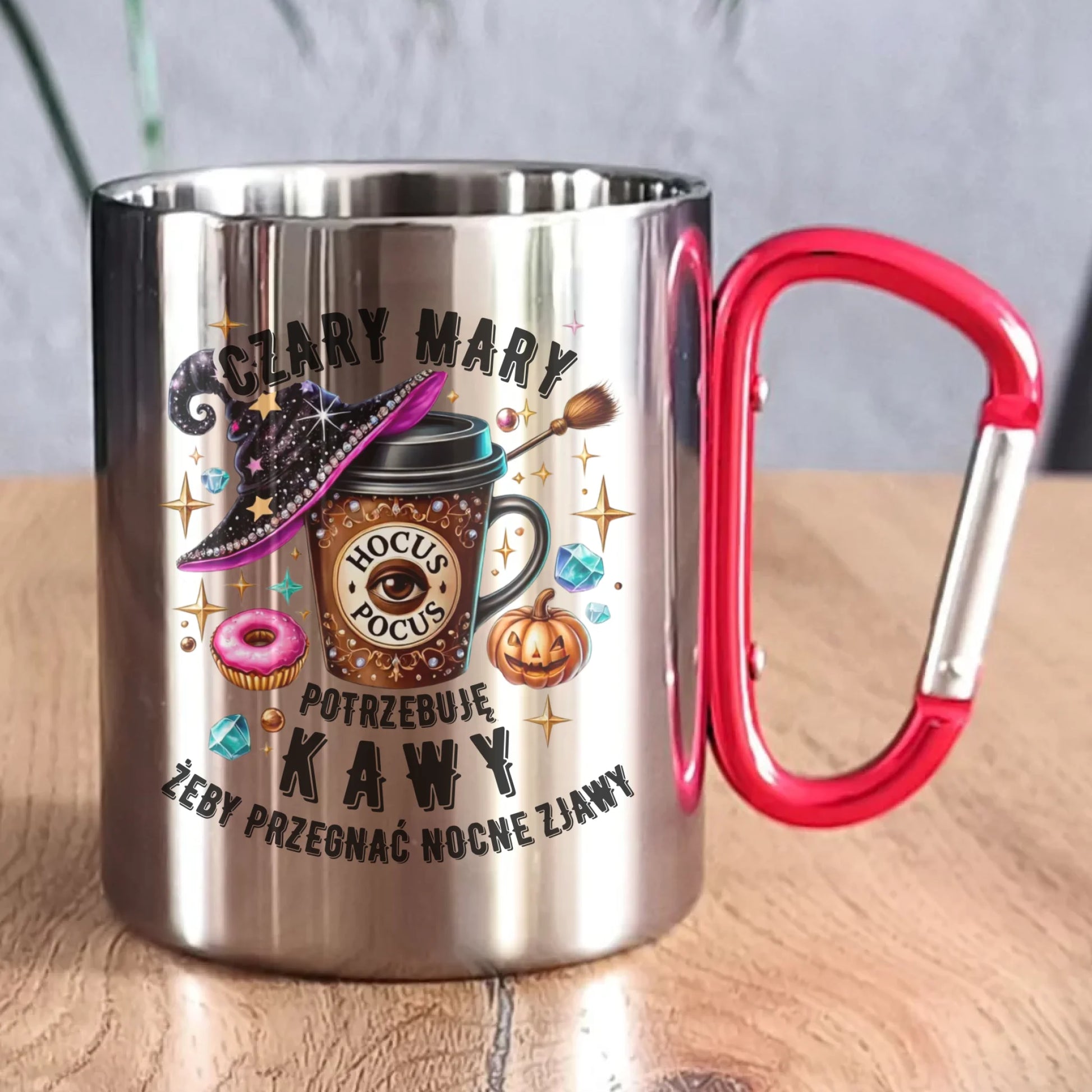 Kubek metalowy na Halloween - Potrzebuję kawy HL03 - StoryCups.pl