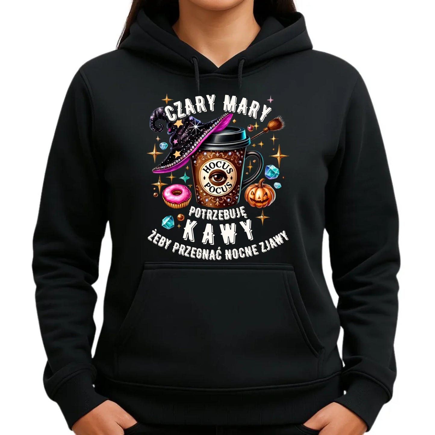 Bluza damska z kapturem na Halloween - Potrzebuję kawy HL03 - StoryCups.pl