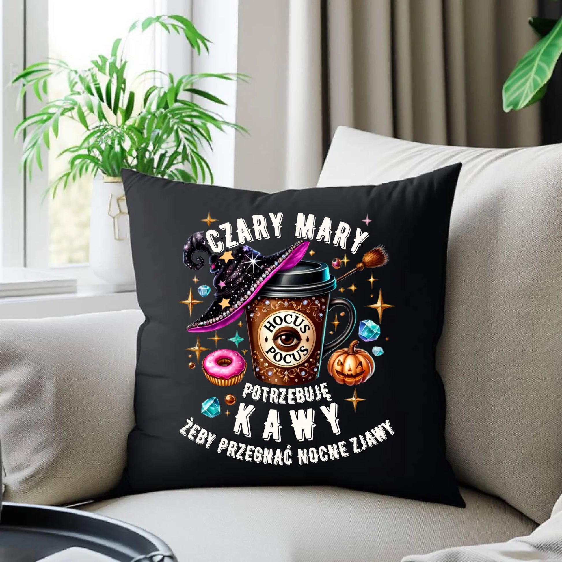 Poduszka dekoracyjna na Halloween - Potrzebuję kawy HL03 - StoryCups.pl