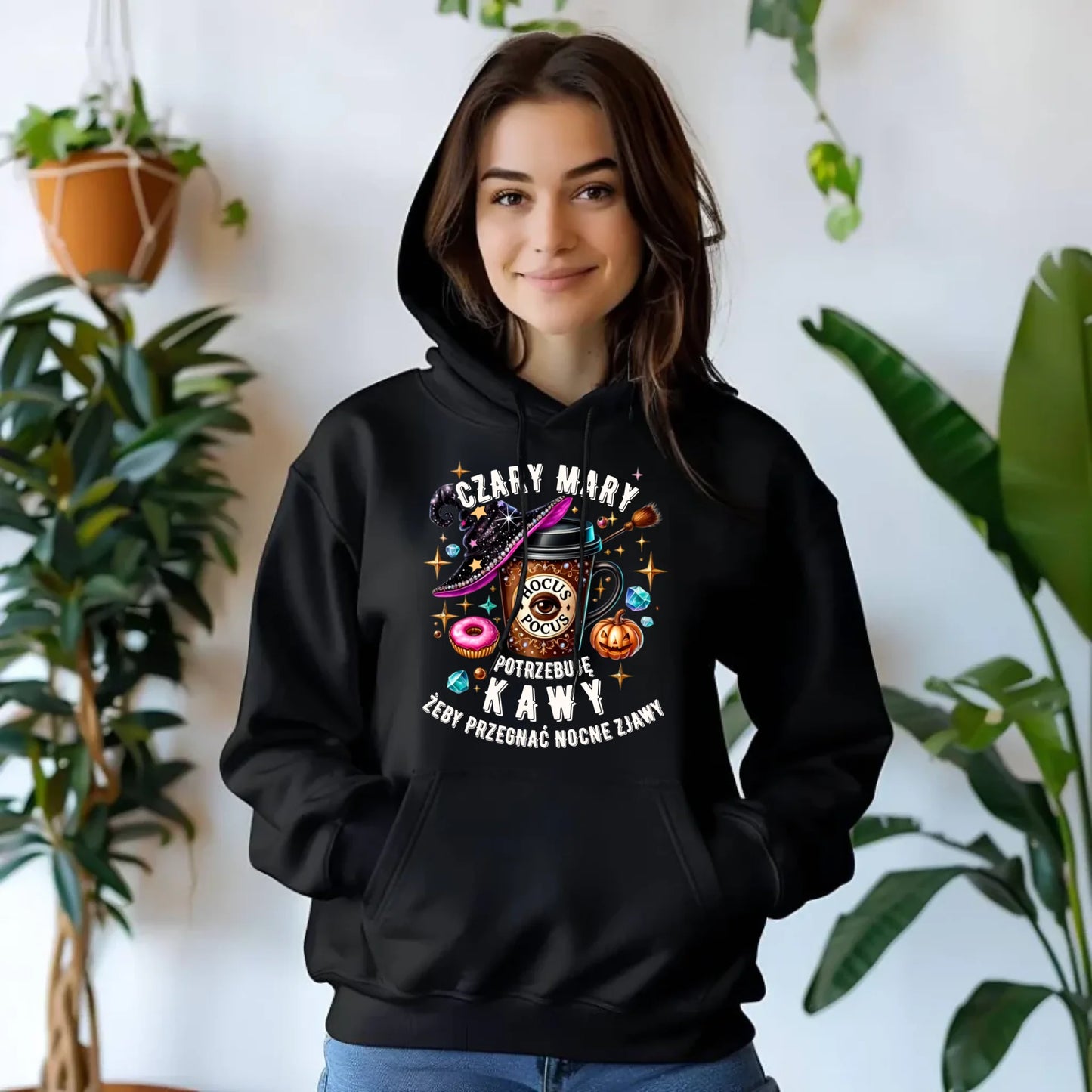 Bluza damska z kapturem na Halloween - Potrzebuję kawy HL03 - StoryCups.pl