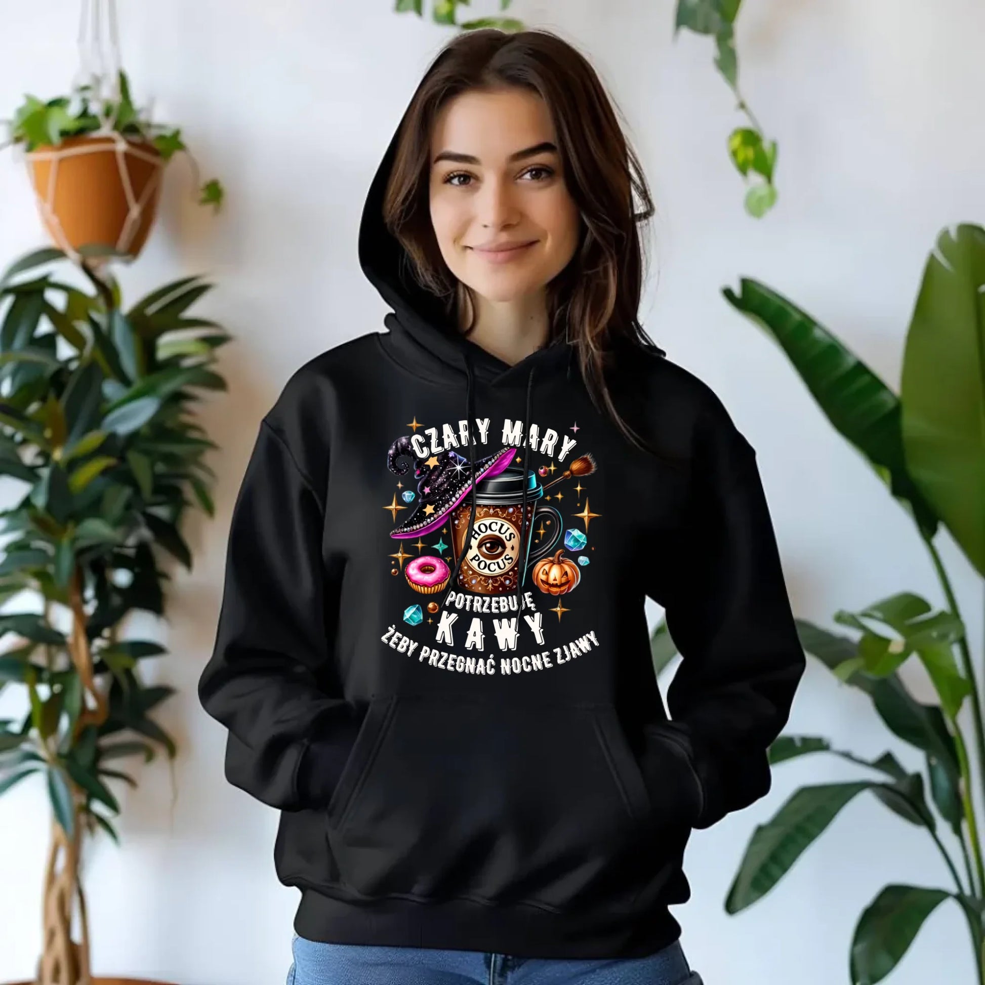 Bluza damska z kapturem na Halloween - Potrzebuję kawy HL03 - StoryCups.pl