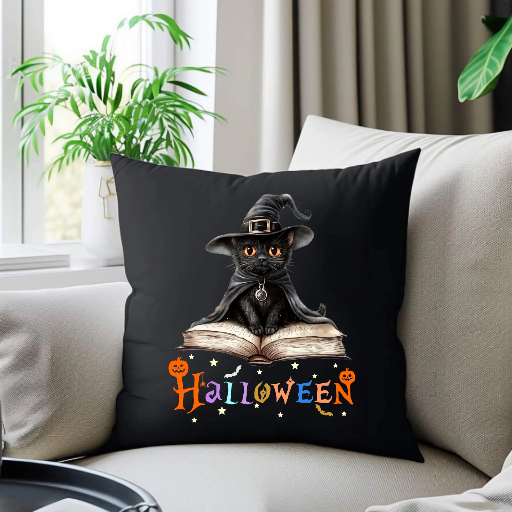 Poduszka dekoracyjna na Halloween - Kot Czarodziej HL06 - StoryCups.pl