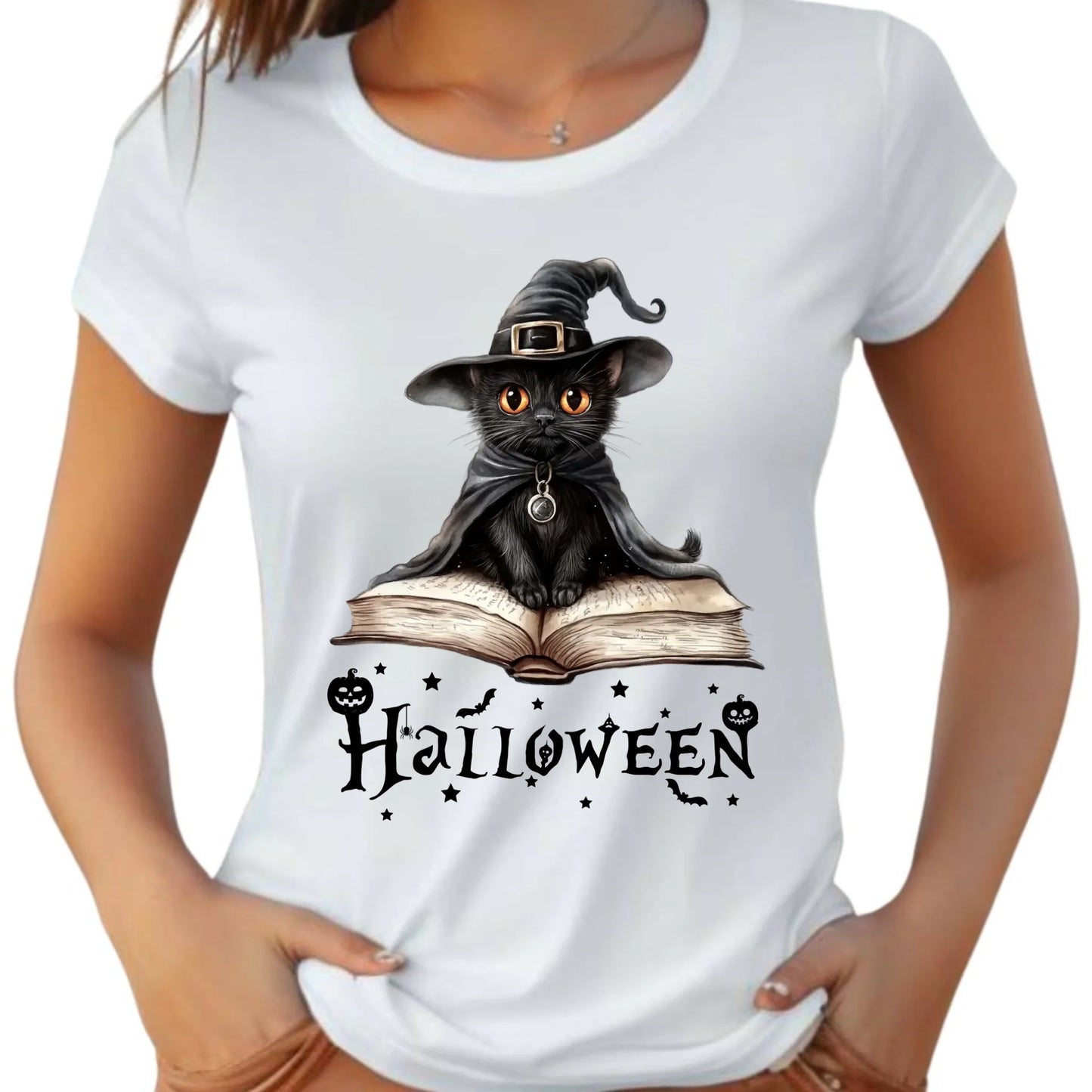 Koszulka damska na Halloween - Kot Czarodziej HL06