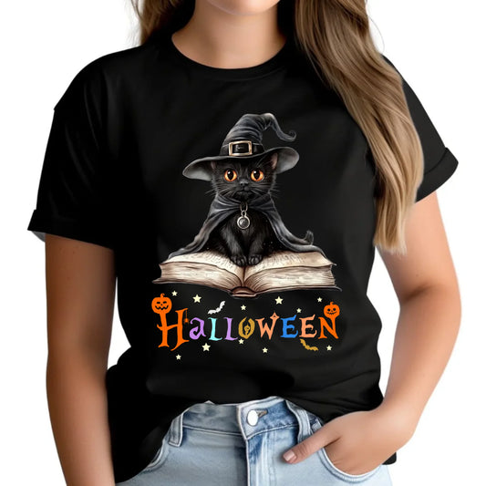 Koszulka damska na Halloween - Kot Czarodziej HL06 - StoryCups.pl