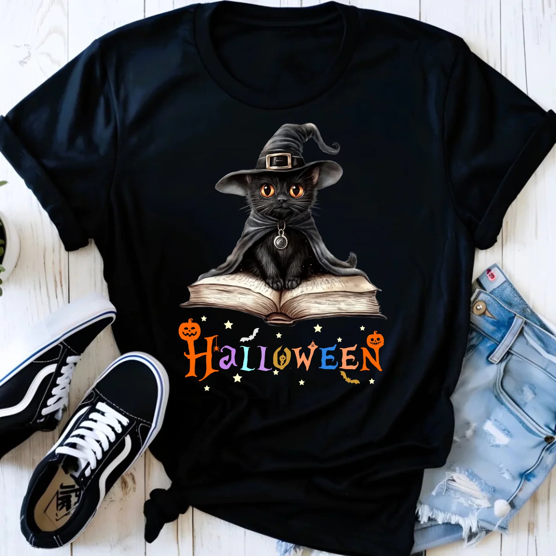 Koszulka damska na Halloween - Kot Czarodziej HL06 - StoryCups.pl