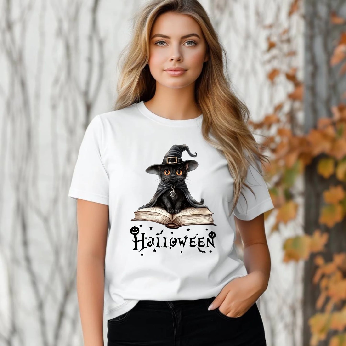 Koszulka damska na Halloween - Kot Czarodziej HL06 - StoryCups.pl