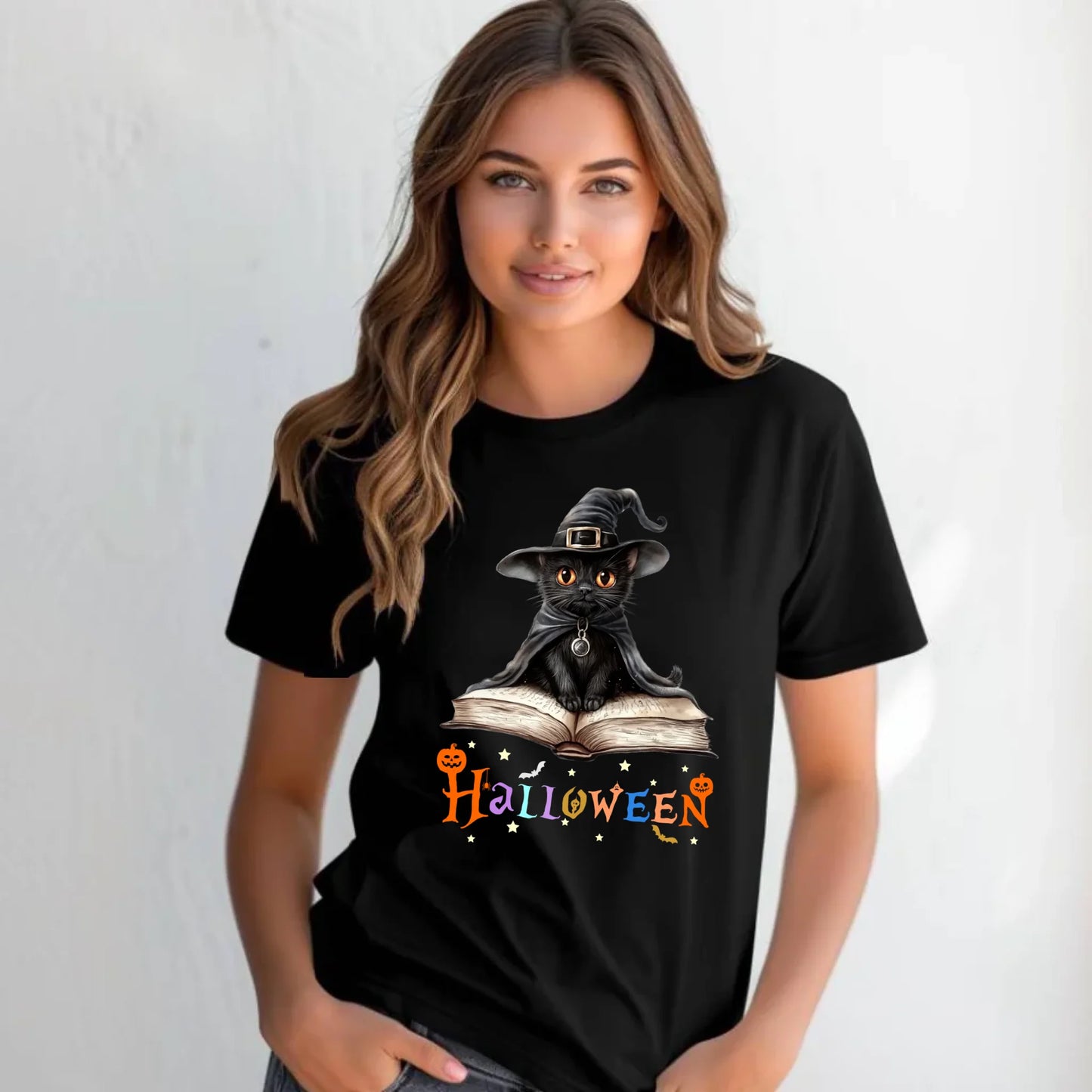 Koszulka damska na Halloween - Kot Czarodziej HL06 - StoryCups.pl