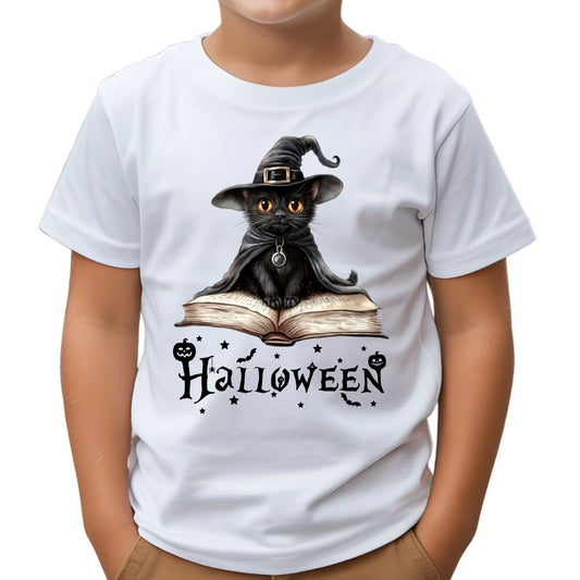 Koszulka dziecięca na Halloween - Kot Czarodziej HL06 - StoryCups.pl