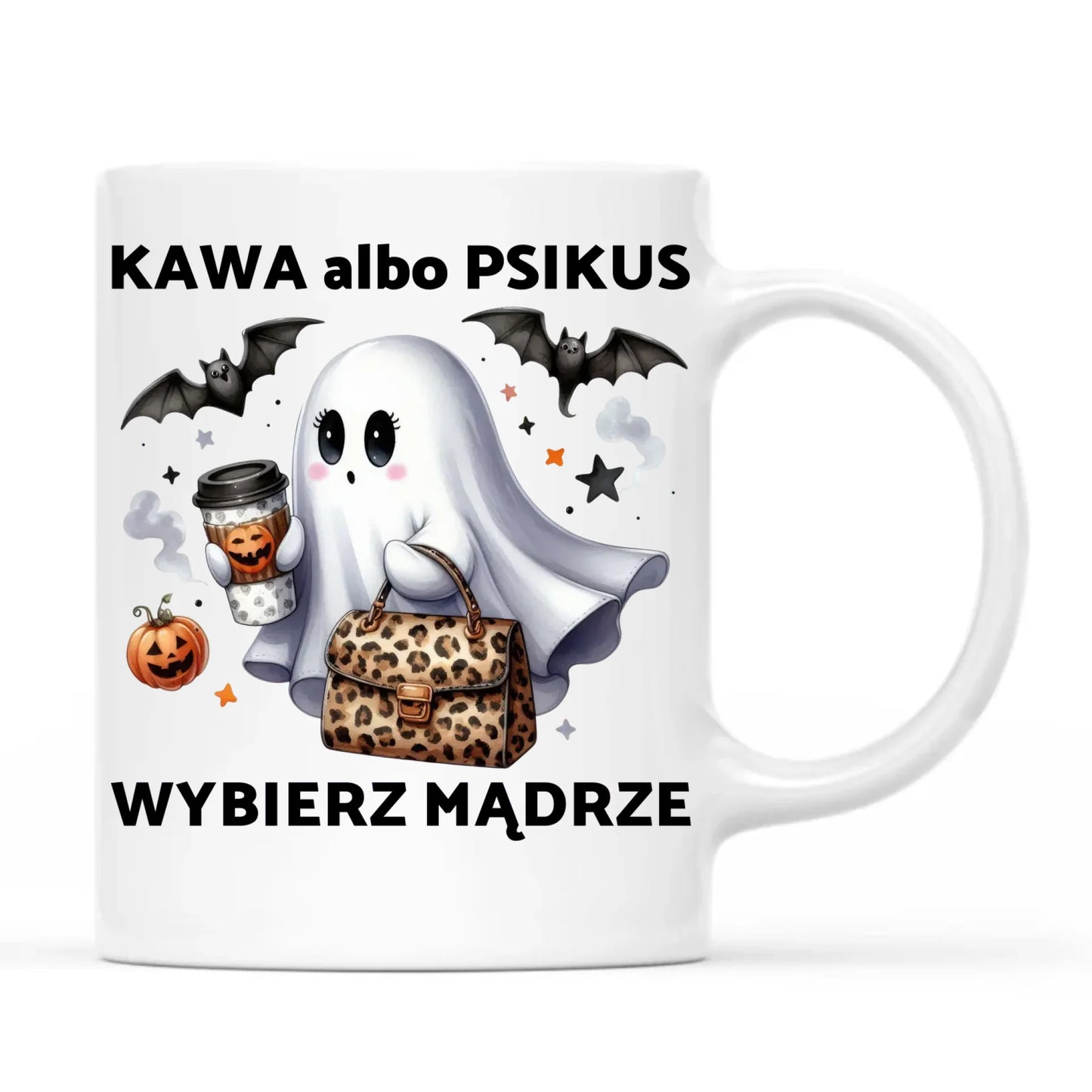 Kubek halloweenowy - Duch - Kawa albo psikus HL07 - StoryCups.pl