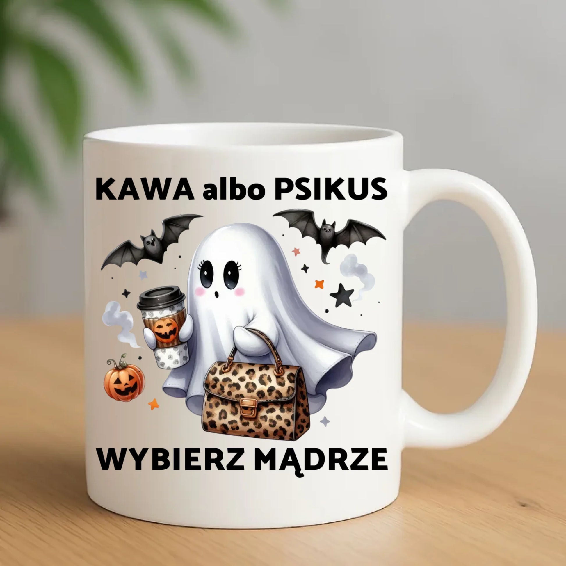Kubek halloweenowy - Duch - Kawa albo psikus HL07 - StoryCups.pl