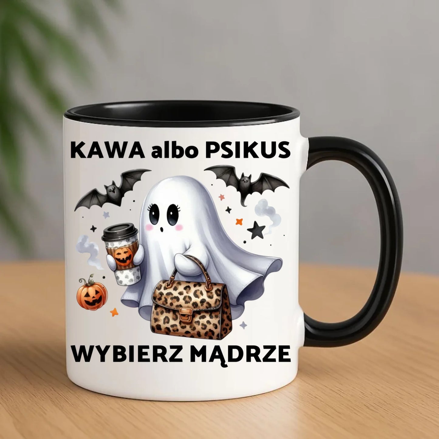 Kubek halloweenowy - Duch - Kawa albo psikus HL07 - StoryCups.pl
