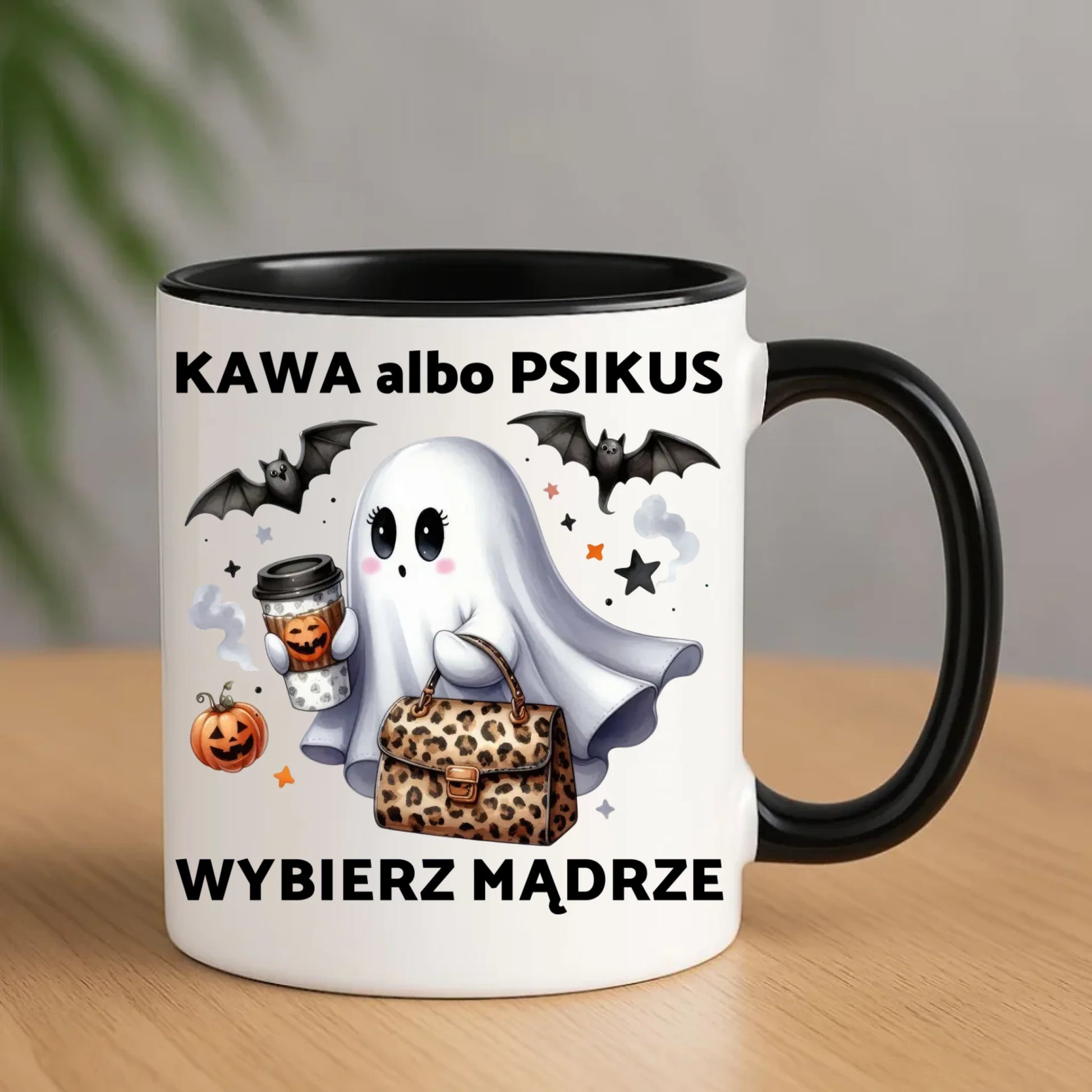 Kubek halloweenowy - Duch - Kawa albo psikus HL07 - StoryCups.pl